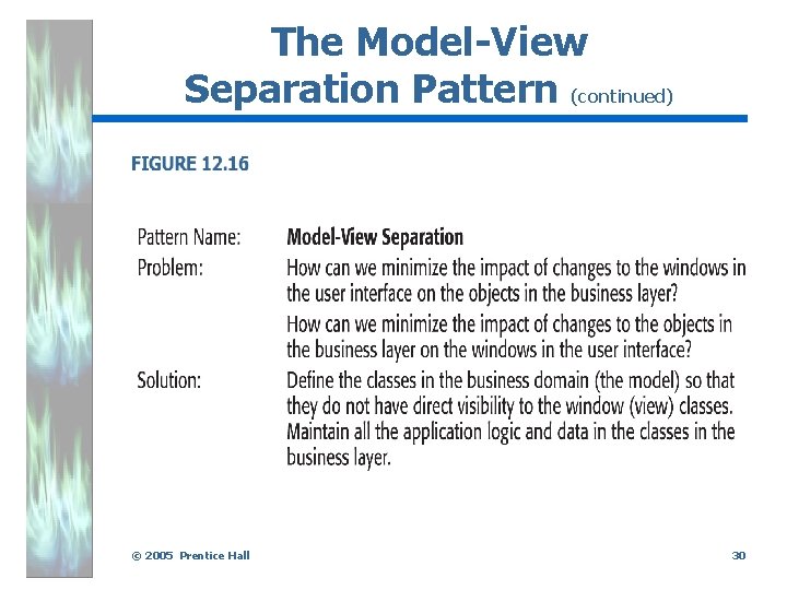 The Model-View Separation Pattern (continued). © 2005 Prentice Hall 30 