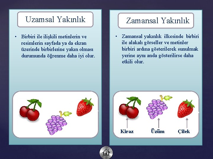 Uzamsal Yakınlık Zamansal Yakınlık • Birbiri ile ilişkili metinlerin ve resimlerin sayfada ya da