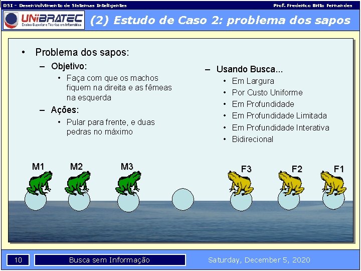 DSI – Desenvolvimento de Sistemas Inteligentes Prof. Frederico Brito Fernandes (2) Estudo de Caso