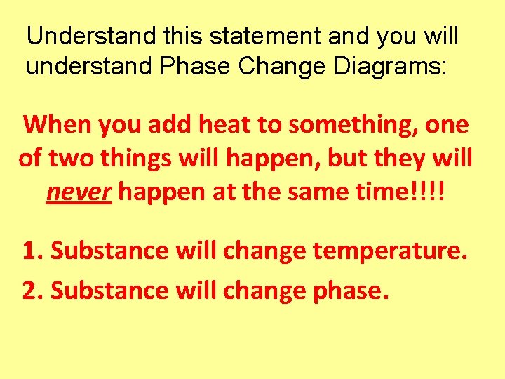 Understand this statement and you will understand Phase Change Diagrams: When you add heat