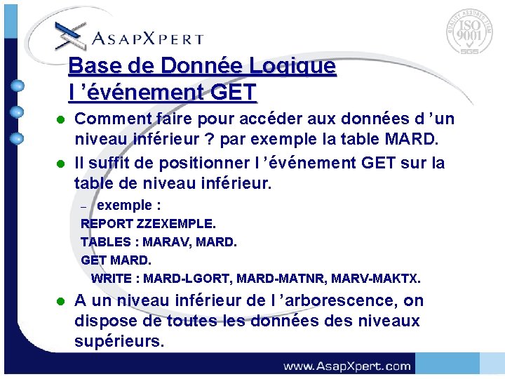 Base de Donnée Logique l ’événement GET Comment faire pour accéder aux données d