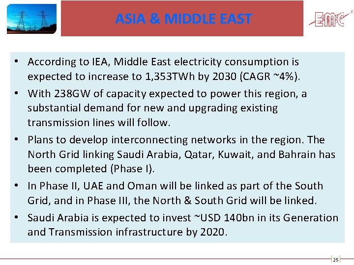 ASIA & MIDDLE EAST • According to IEA, Middle East electricity consumption is expected