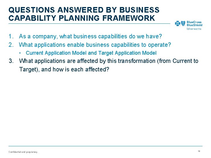 QUESTIONS ANSWERED BY BUSINESS CAPABILITY PLANNING FRAMEWORK 1. As a company, what business capabilities