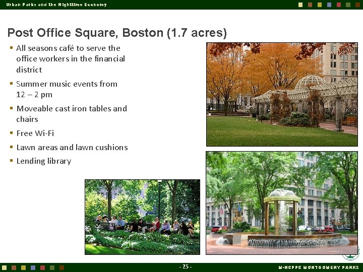 Urban Parks and the Nighttime Economy Post Office Square, Boston (1. 7 acres) §