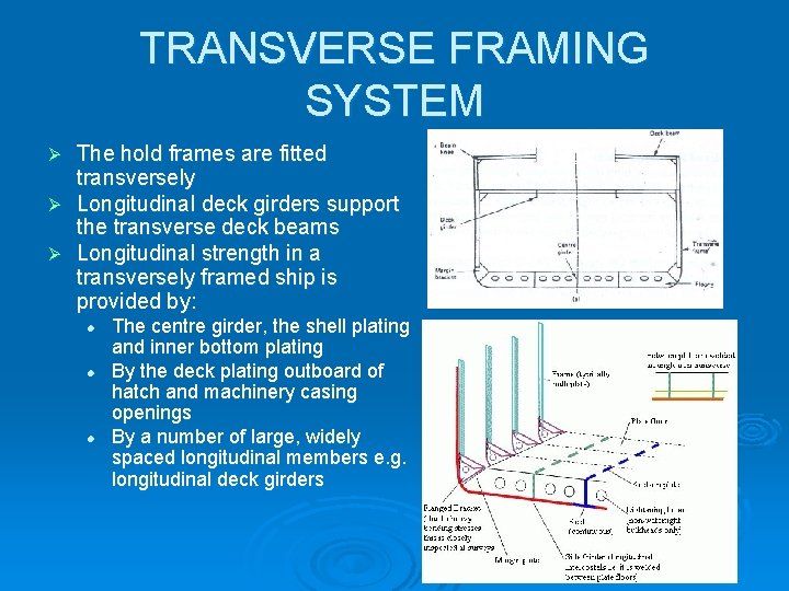 TRANSVERSE FRAMING SYSTEM The hold frames are fitted transversely Ø Longitudinal deck girders support