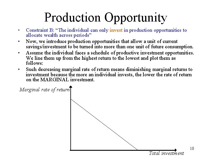 Production Opportunity • • Constraint B: “The individual can only invest in production opportunities