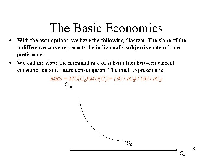 The Basic Economics • With the assumptions, we have the following diagram. The slope