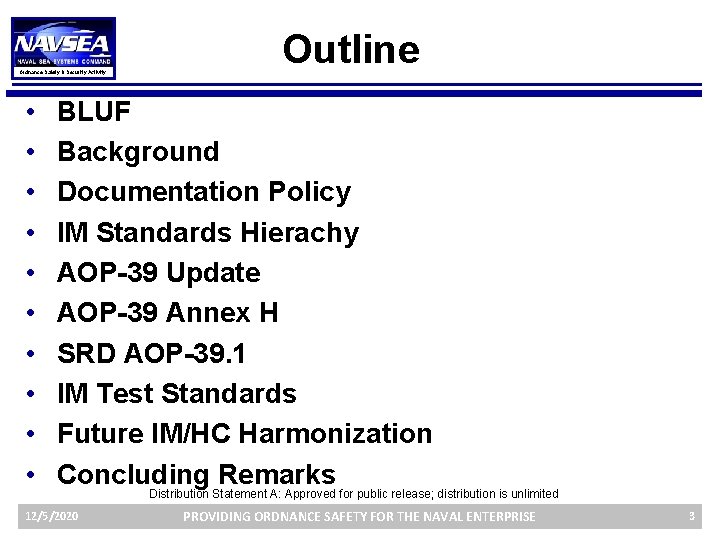 Ordnance Safety & Security Activity • • • Outline BLUF Background Documentation Policy IM