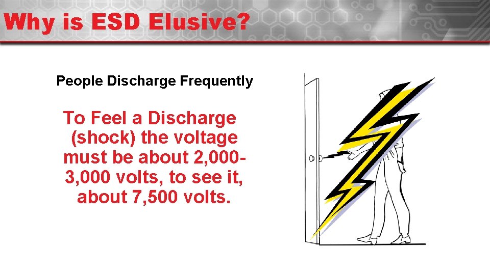 Why is ESD Elusive? People Discharge Frequently To Feel a Discharge (shock) the voltage