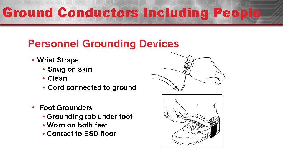 Ground Conductors Including People Personnel Grounding Devices • Wrist Straps • Snug on skin