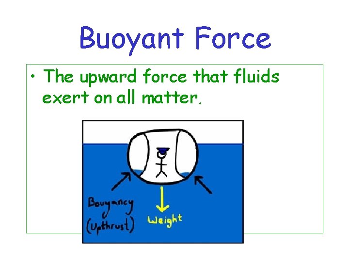 Buoyant Force • The upward force that fluids exert on all matter. 