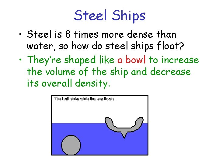 Steel Ships • Steel is 8 times more dense than water, so how do