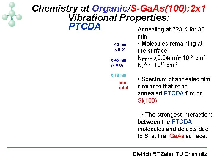 Chemistry at Organic/S-Ga. As(100): 2 x 1 Vibrational Properties: PTCDA Annealing at 623 K