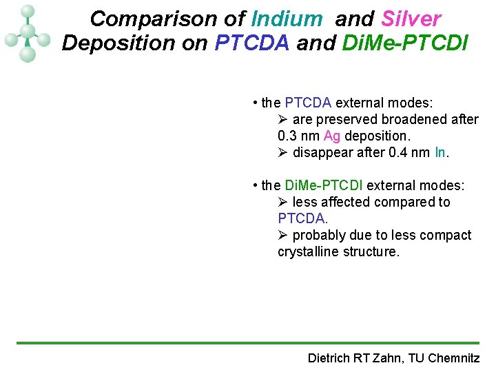 Comparison of Indium and Silver Deposition on PTCDA and Di. Me-PTCDI • the PTCDA