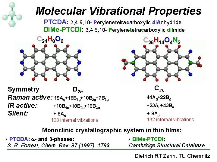 Molecular Vibrational Properties PTCDA: 3, 4, 9, 10 - Perylenetetracarboxylic di. Anhydride Di. Me-PTCDI: