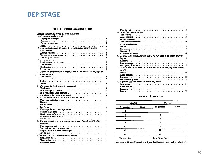 DEPISTAGE 70 