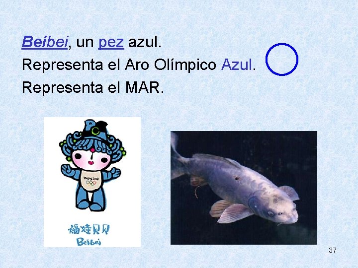  Beibei, un pez azul. Representa el Aro Olímpico Azul. Representa el MAR. 37