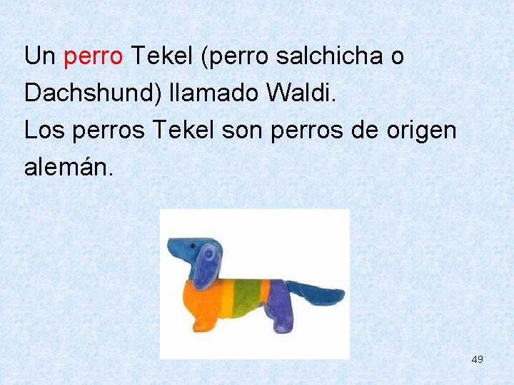  Un perro Tekel (perro salchicha o Dachshund) llamado Waldi. Los perros Tekel son