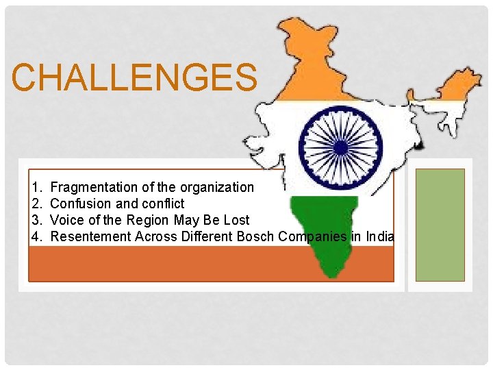 CHALLENGES 1. 2. 3. 4. Fragmentation of the organization Confusion and conflict Voice of