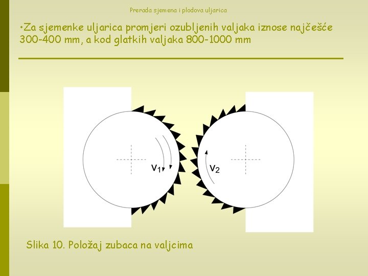 Prerada sjemena i plodova uljarica • Za sjemenke uljarica promjeri ozubljenih valjaka iznose najčešće