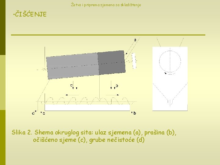 Žetva i priprema sjemena za skladištenje • ČIŠĆENJE Slika 2. Shema okruglog sita: ulaz