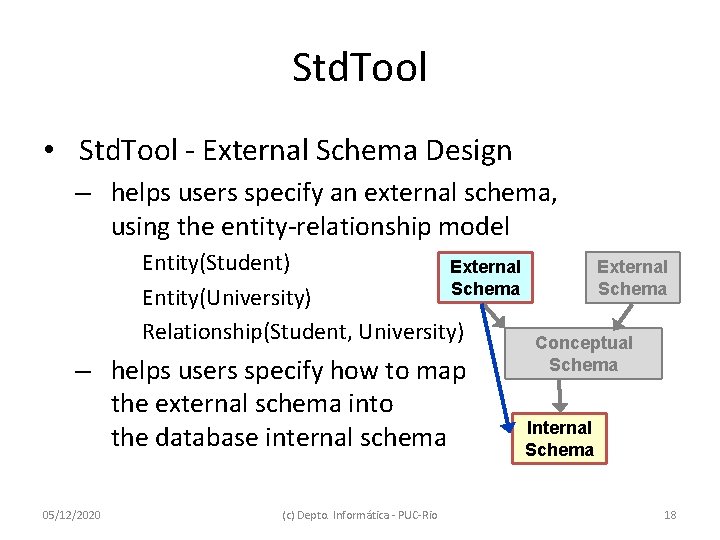 Std. Tool • Std. Tool - External Schema Design – helps users specify an