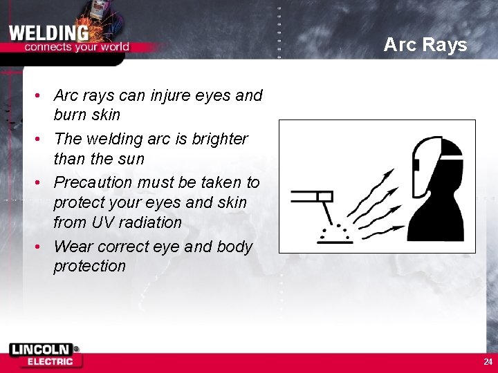 Arc Rays • Arc rays can injure eyes and burn skin • The welding