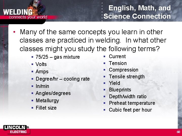 English, Math, and Science Connection • Many of the same concepts you learn in