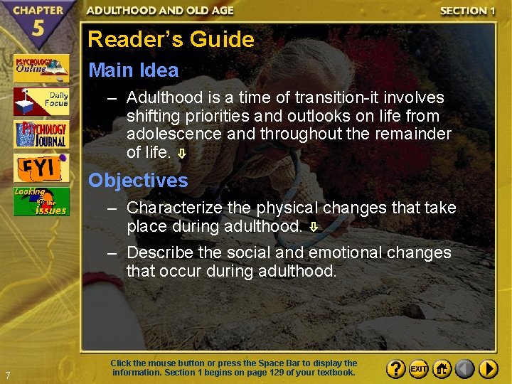 Reader’s Guide Main Idea – Adulthood is a time of transition-it involves shifting priorities