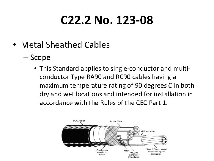 C 22. 2 No. 123 -08 • Metal Sheathed Cables – Scope • This