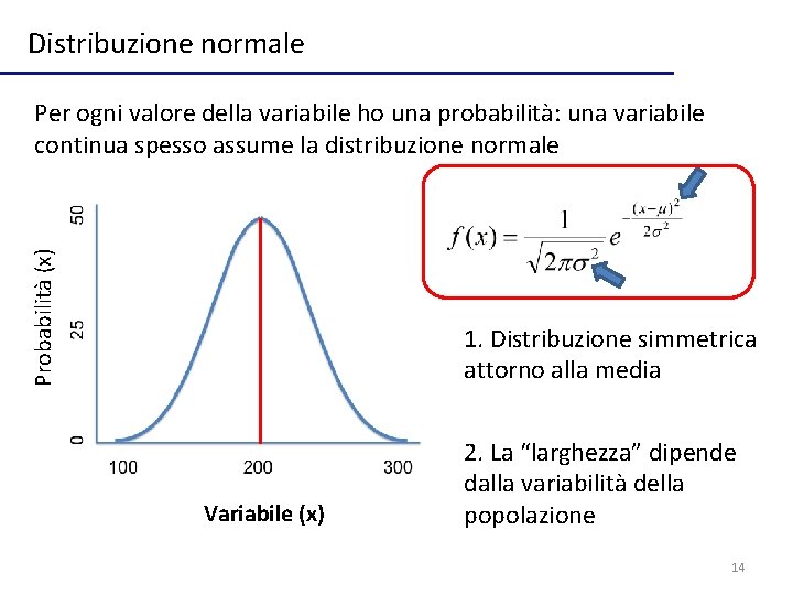 Distribuzione normale Probabilità (x) Per ogni valore della variabile ho una probabilità: una variabile