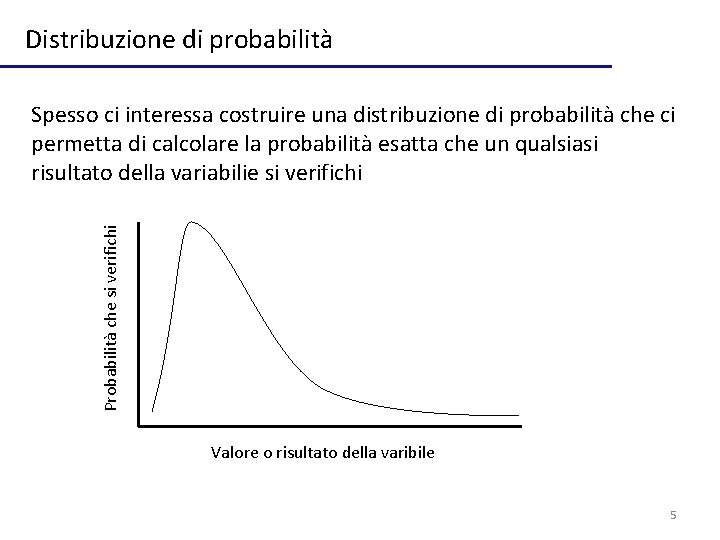 Distribuzione di probabilità Probabilità che si verifichi Spesso ci interessa costruire una distribuzione di