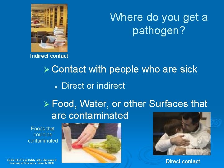 Where do you get a pathogen? Indirect contact Ø Contact with people who are