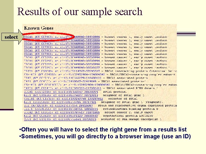Results of our sample search select • Often you will have to select the
