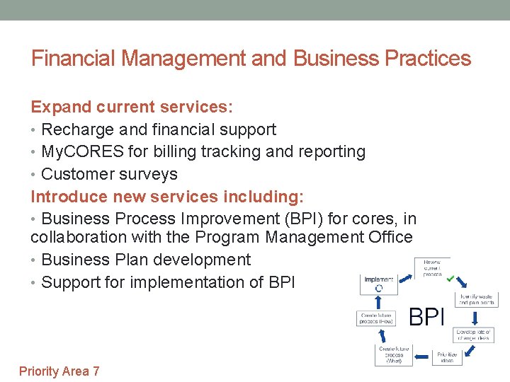 Financial Management and Business Practices Expand current services: • Recharge and financial support •