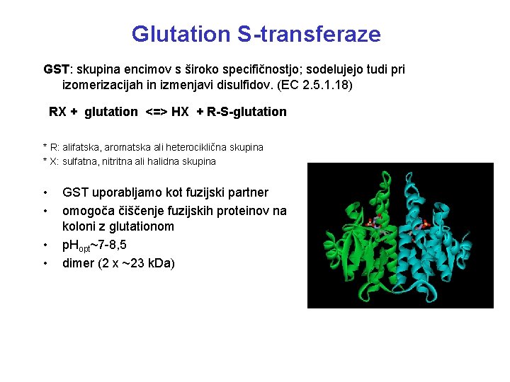 Glutation S-transferaze GST: skupina encimov s široko specifičnostjo; sodelujejo tudi pri izomerizacijah in izmenjavi