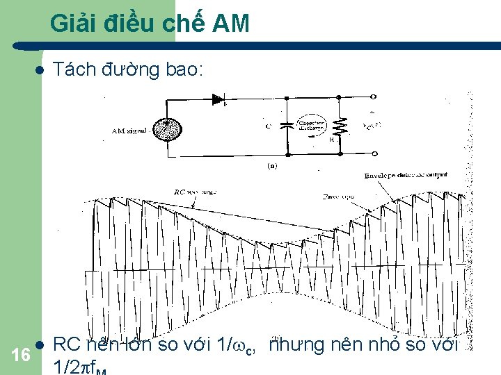 Giải điều chế AM 16 l Tách đường bao: l RC nên lớn so