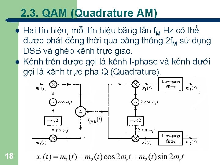 2. 3. QAM (Quadrature AM) l l 18 Hai tín hiệu, mỗi tín hiệu