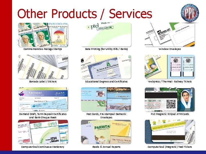 Other Products / Services Commemorative Postage Stamps Data Printing (for Utility Bills / Banks)