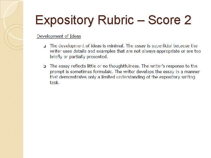 Expository Rubric – Score 2 