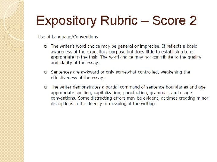 Expository Rubric – Score 2 
