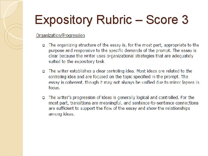 Expository Rubric – Score 3 