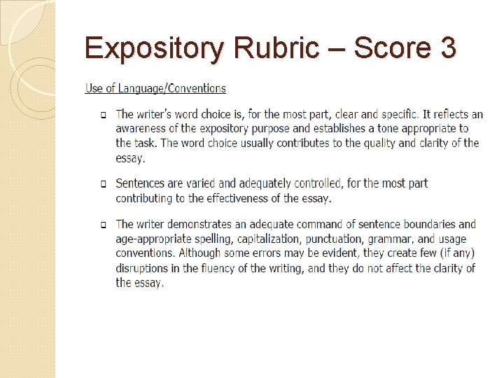 Expository Rubric – Score 3 