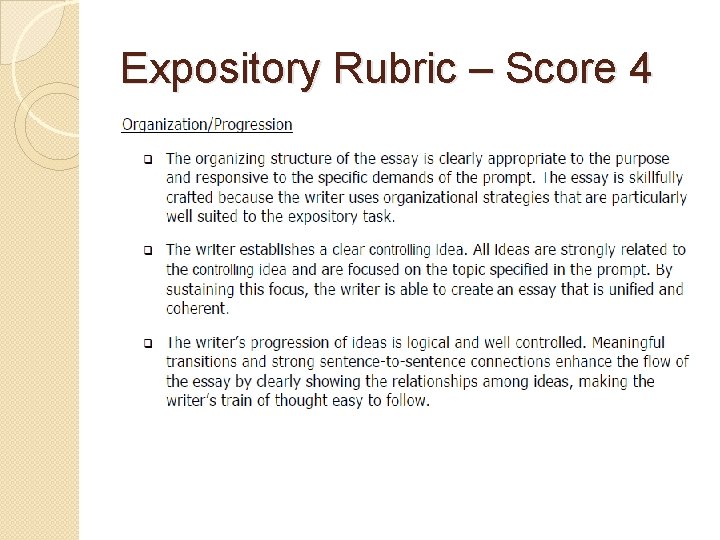 Expository Rubric – Score 4 