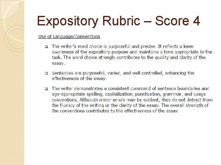 Expository Rubric – Score 4 