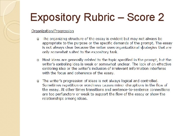 Expository Rubric – Score 2 