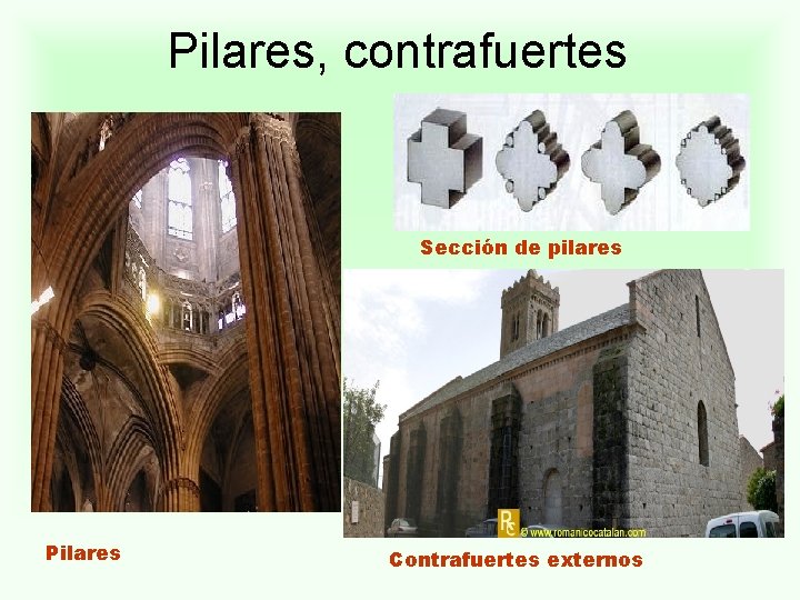 Pilares, contrafuertes Sección de pilares Pilares Contrafuertes externos 
