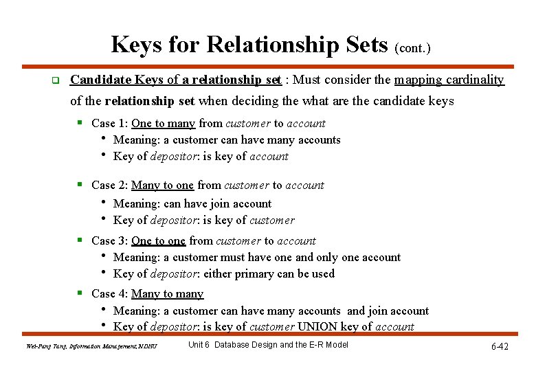 Keys for Relationship Sets (cont. ) q Candidate Keys of a relationship set : Keys for Relationship Sets (cont. ) q Candidate Keys of a relationship set :