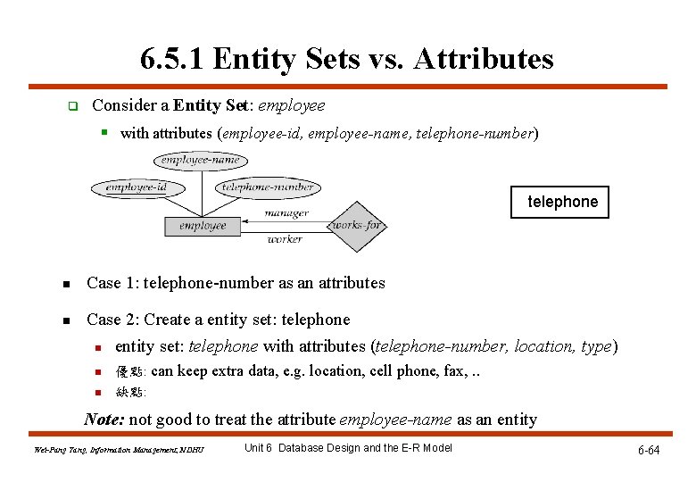6. 5. 1 Entity Sets vs. Attributes q Consider a Entity Set: employee § 6. 5. 1 Entity Sets vs. Attributes q Consider a Entity Set: employee §