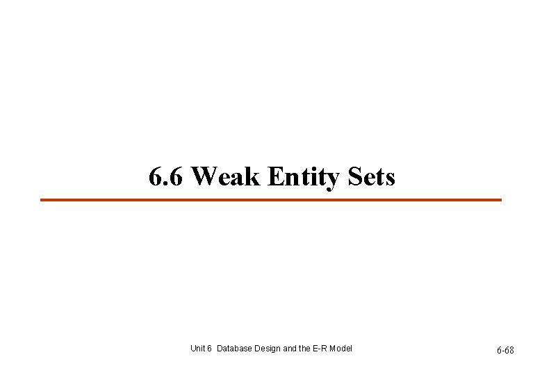 6. 6 Weak Entity Sets Unit 6 Database Design and the E-R Model 6 6. 6 Weak Entity Sets Unit 6 Database Design and the E-R Model 6